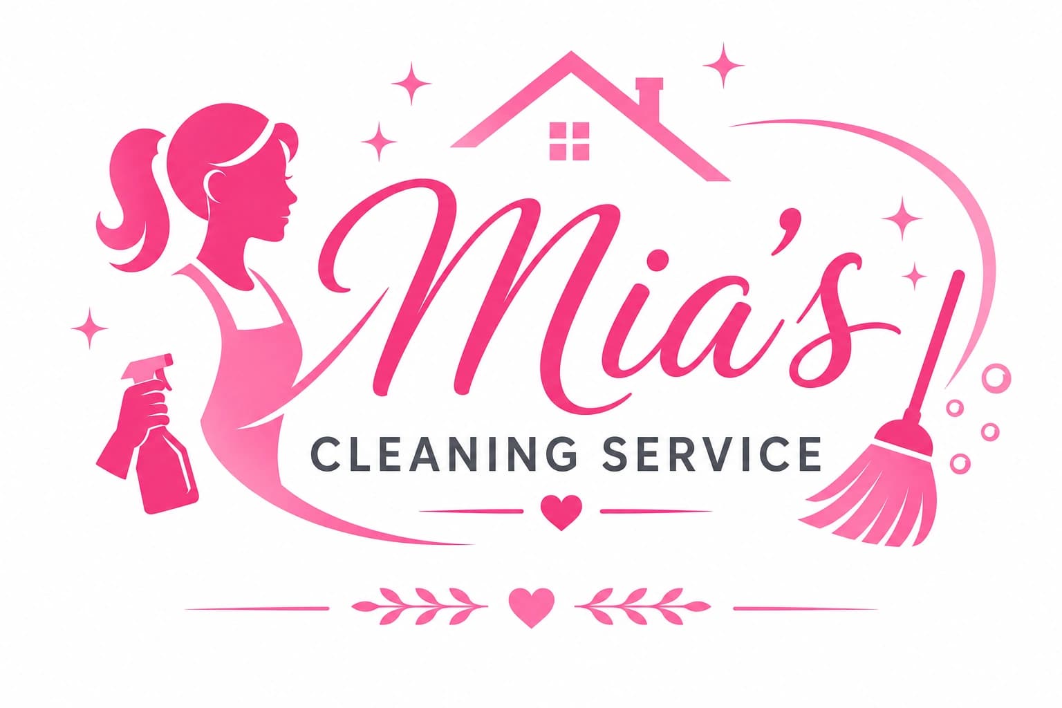 Mia’s Cleaning Service logo with women owned and operated badge
